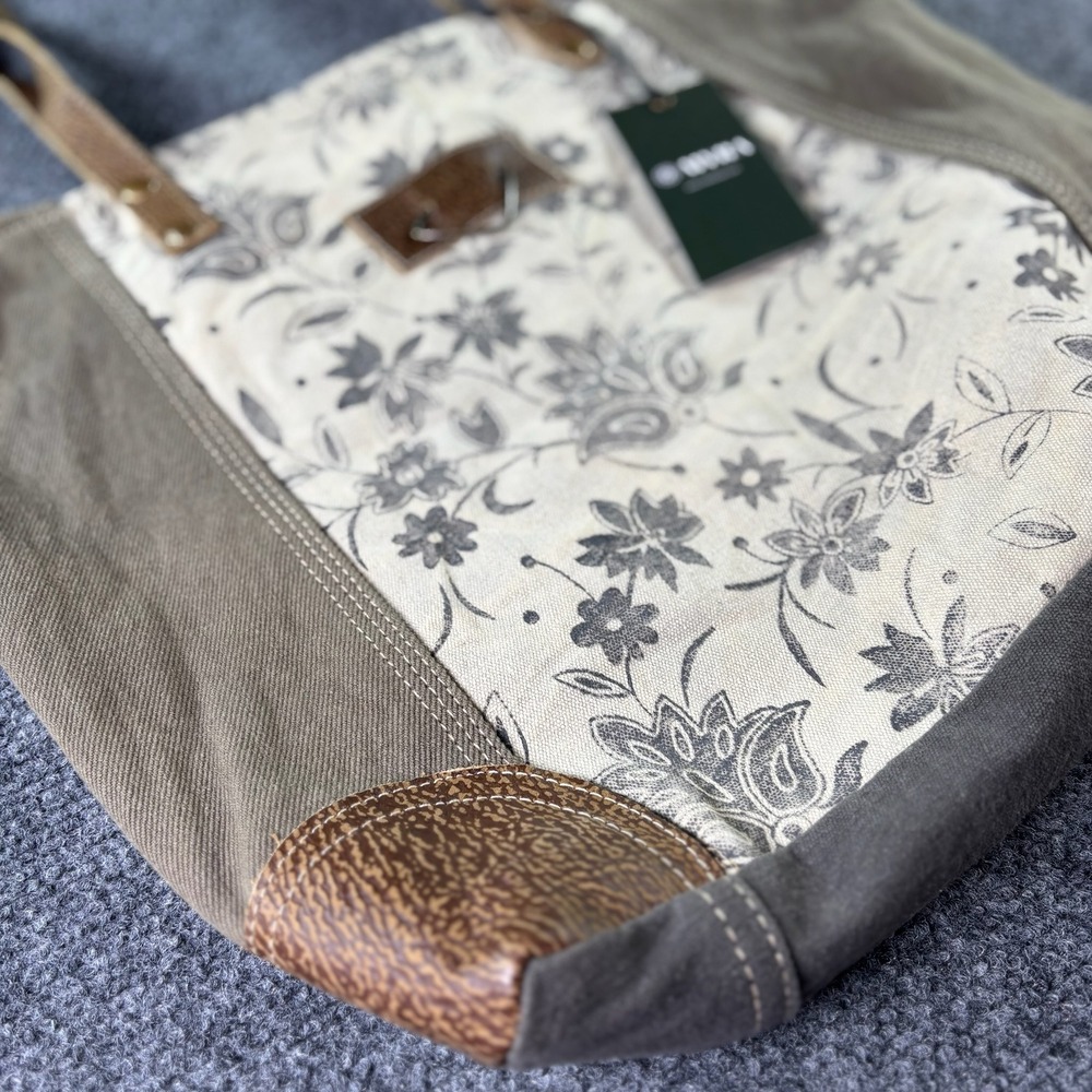 Myra Bag Canvas Leather Tote Women Medium Olive Floral Boho Handbag NWT New - Picture 3 of 7
